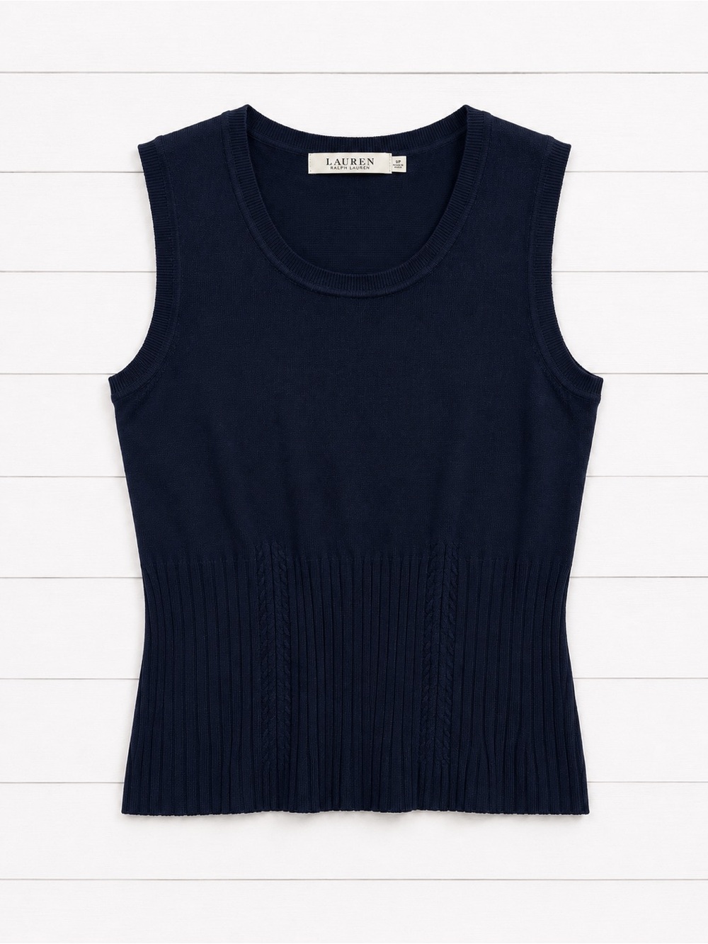 Melanie Lyne Sleeveless Navy Ribbed Knit Top - M - Picture 3 of 4